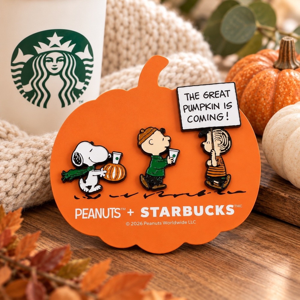 Starbucks Peanuts Snoopy Charlie Brown Great Pumpkin Enamel Pin Set Halloween